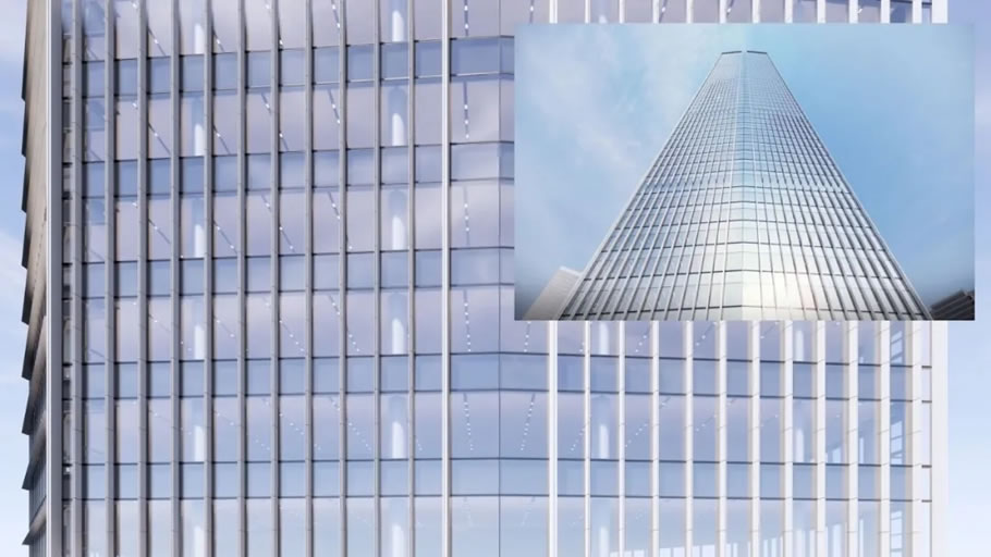 建筑幕墙采用竖向百叶设计,以竖向线条感加强了立面挺拔感,兼顾能耗